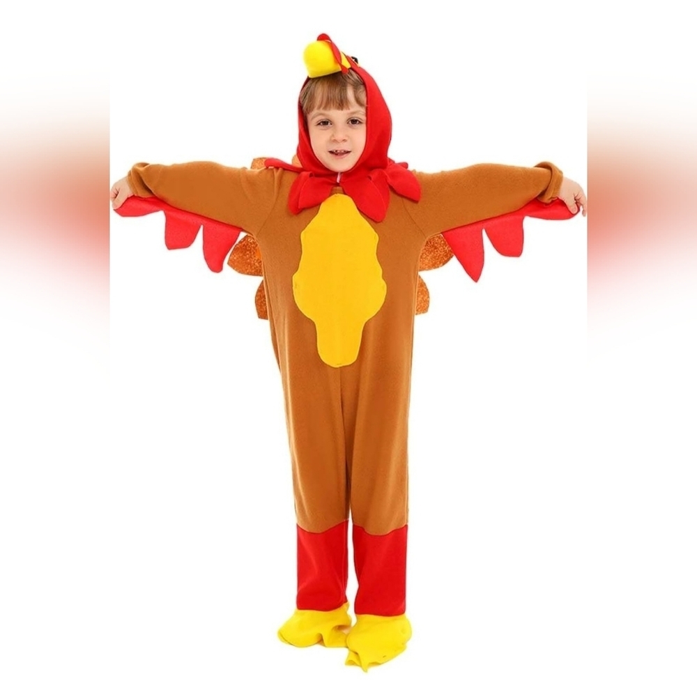 Kids Turkey Thanksgiving Costume Jumpsuit Hat Wings Outfit Fall Festival